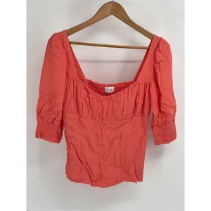 Aritzia Wilfred Top‎ Women Size Large Orange Coral Puff Sleeve Ruched